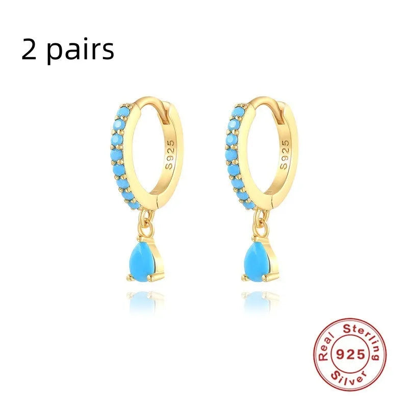 S925 sterling silver geometric water drop earrings with electroplated gold or silver finishes and gemstone options