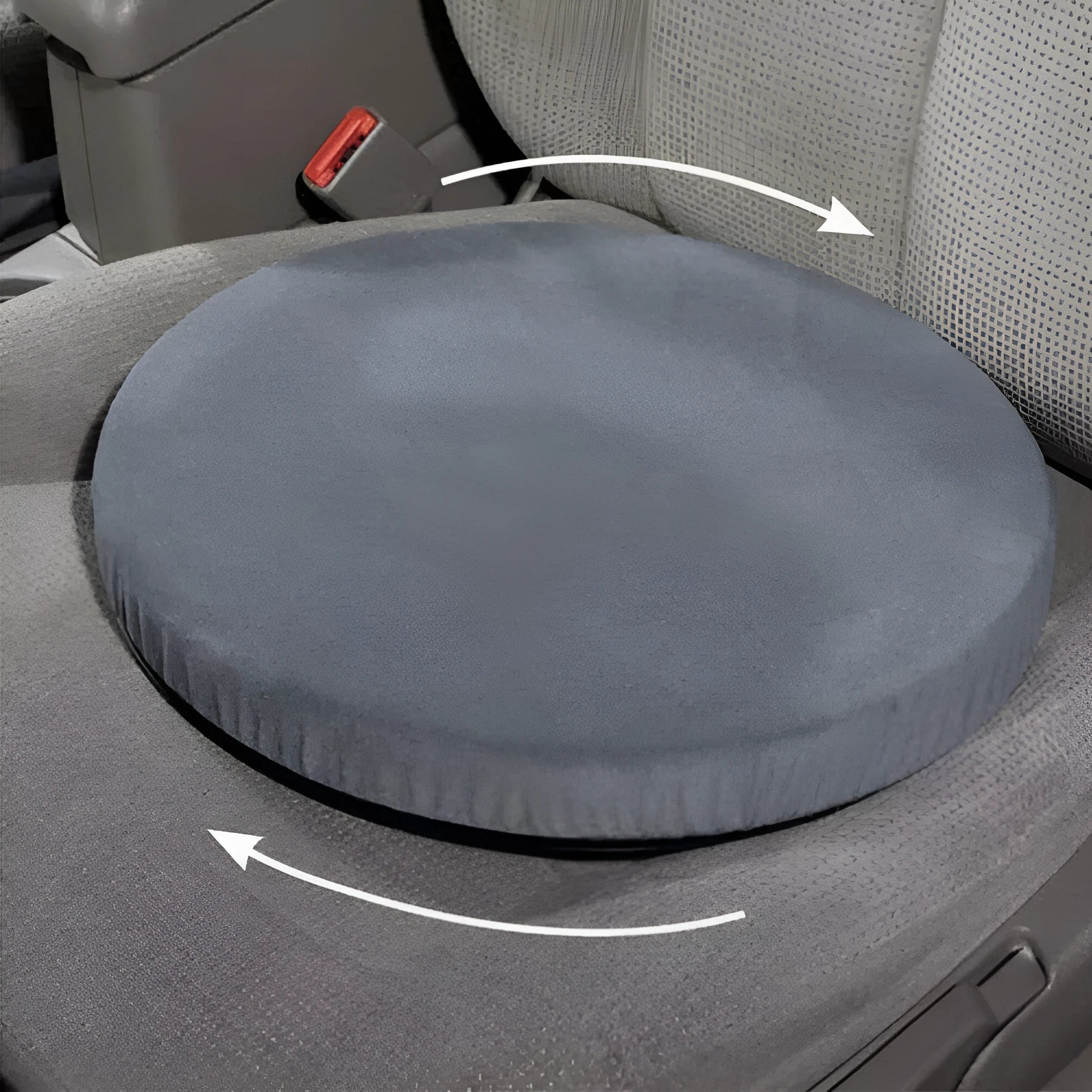 Car seat cushion with 360 rotation and non-slip base made of slow rebound sponge and plush cloth