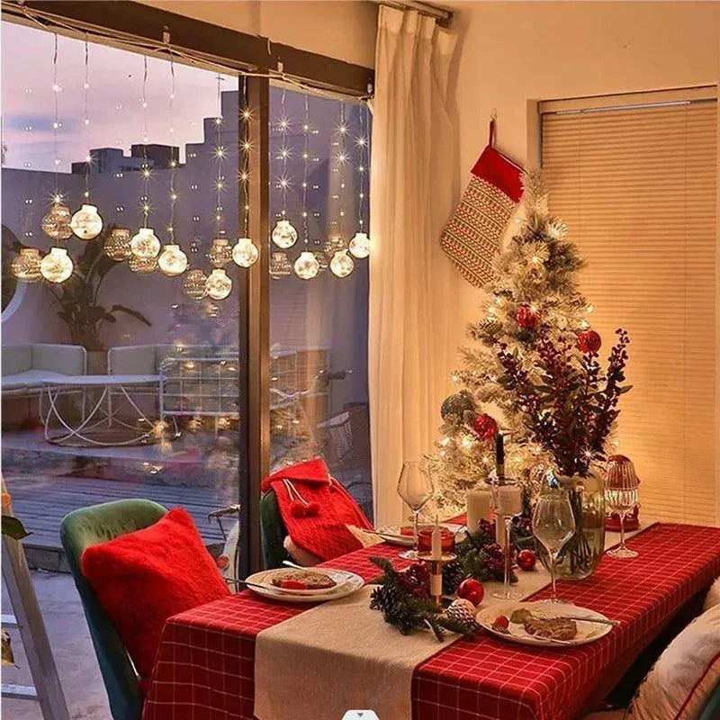 LED Christmas curtain lamp string with 10 fairy snowman wishing ball PVC decorations