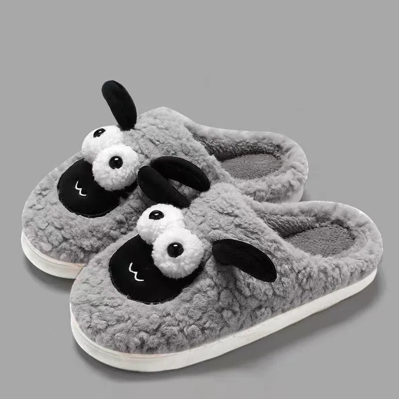 Slip-on thermal cotton slippers in brown colour with a suede upper and PVC sole.