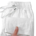 Pure linen Chinese style elastic waist trousers in straight leg design available in multiple colours
