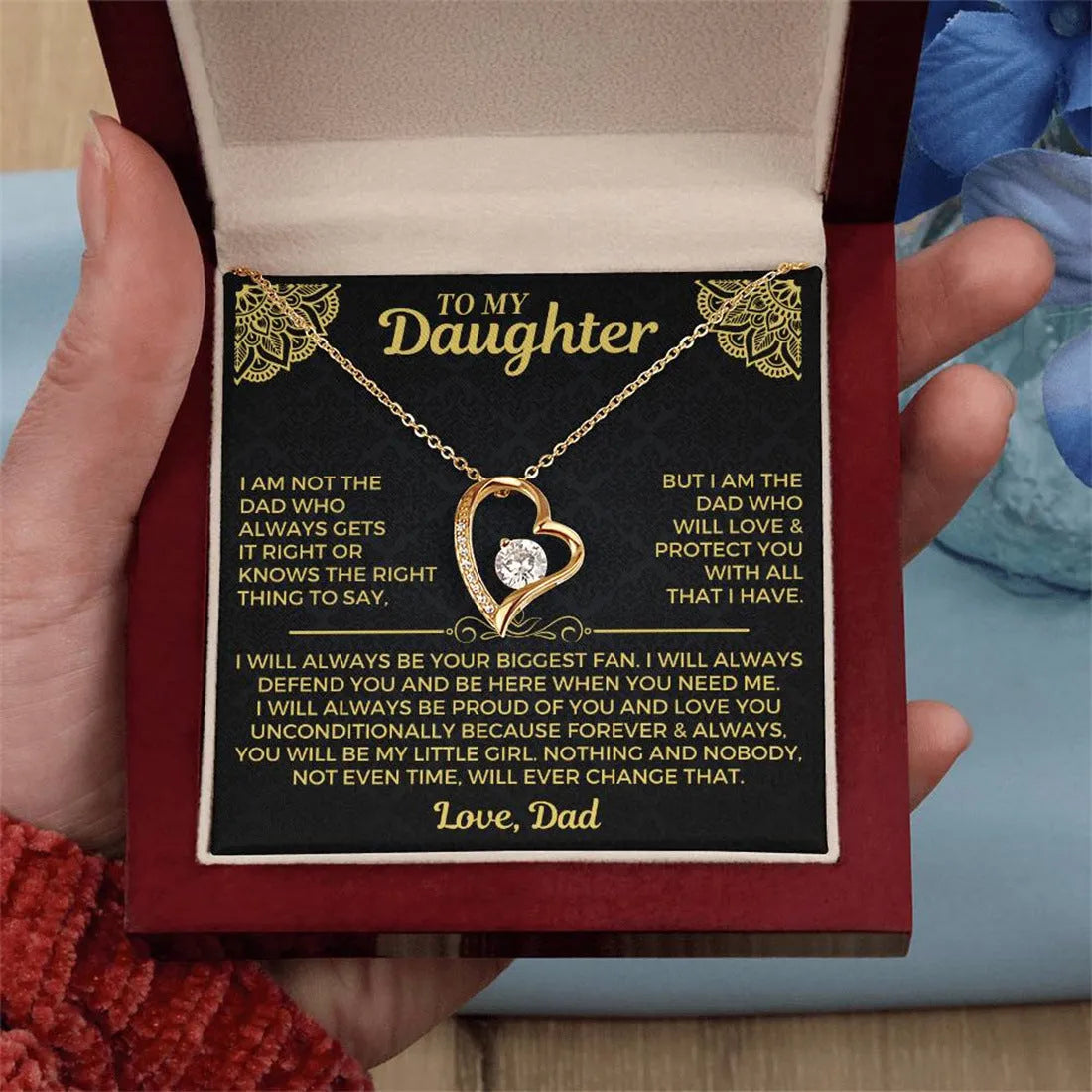 Hollow heart necklace on adjustable chain with gift box and card packaging