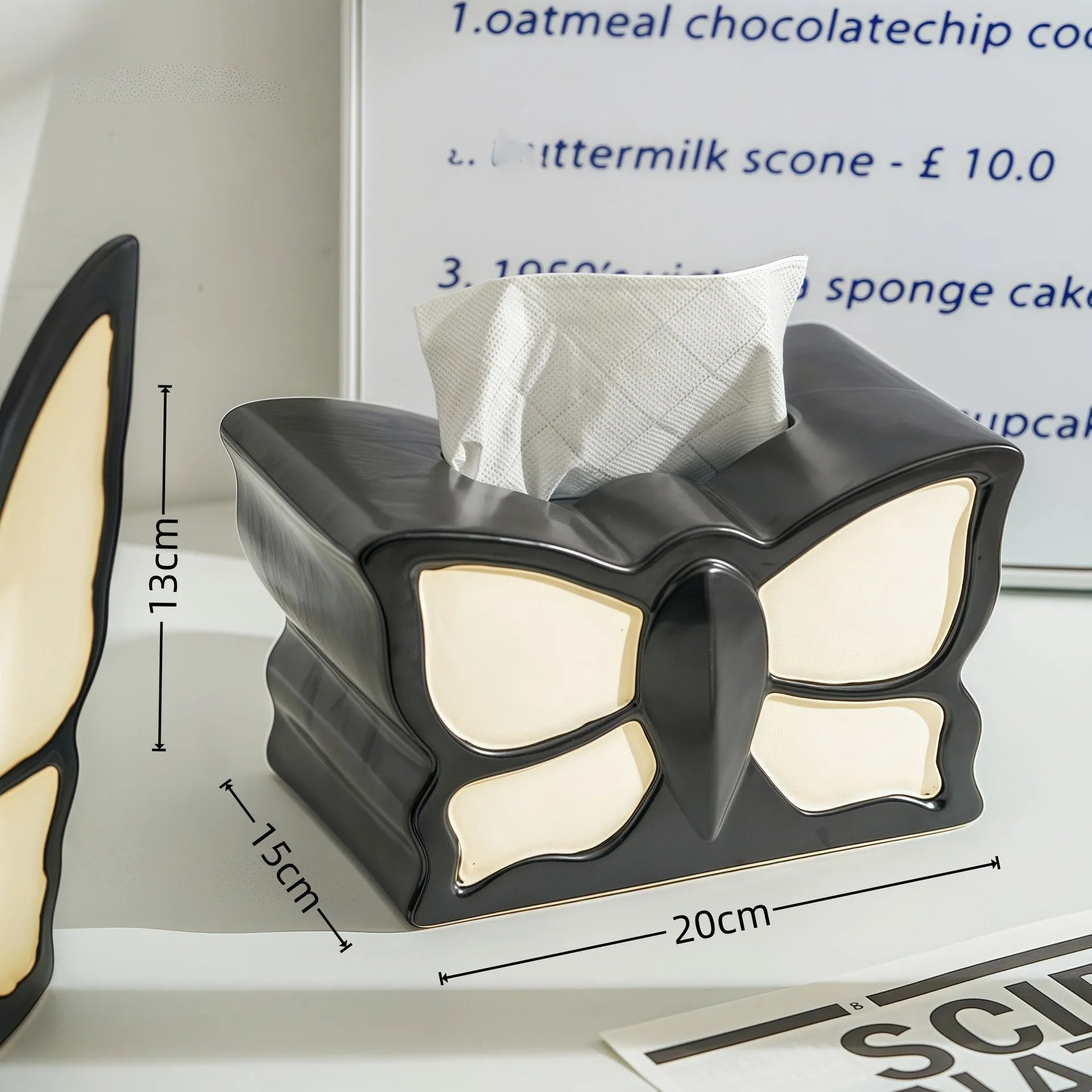 Ceramic butterfly vase and matching tissue box set for living room decor
