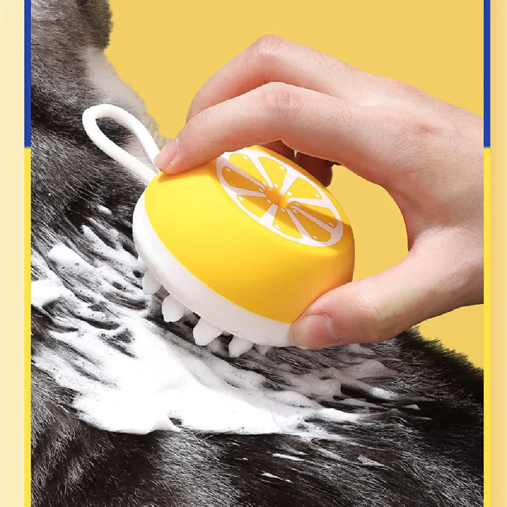 Pet bath brush with soft silicone bristles and 3D massage head for dog and cat washing
