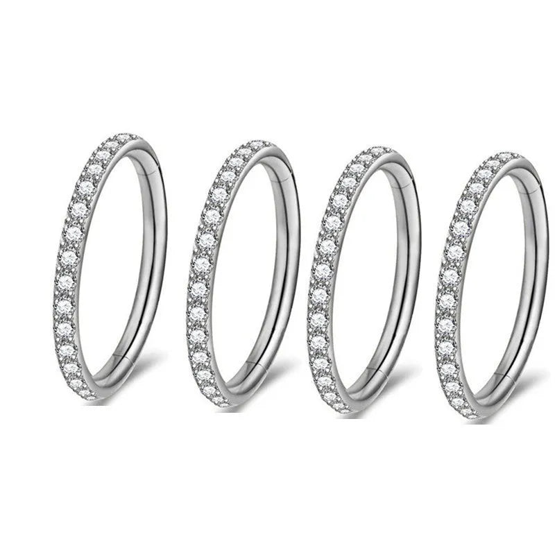 316 stainless steel seamless nose ring with diamond front in gold finish