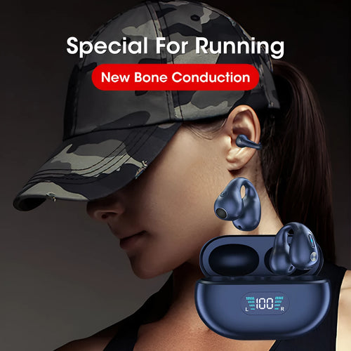 Bone conduction Bluetooth headset with ear clip design in black, white, or khaki colour