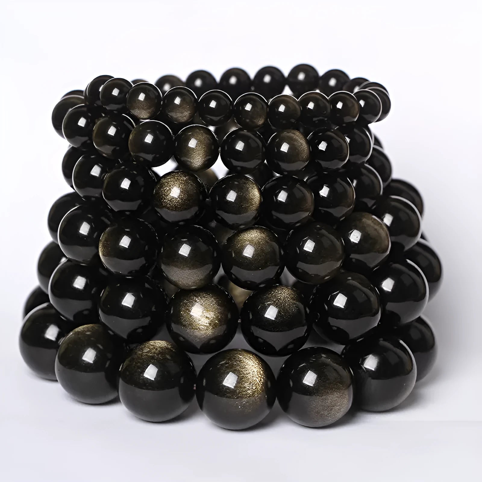Hand-woven obsidian couple bracelet set with crystal beads in ethnic style design