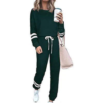 Women's loose fit solid color two-piece casual suit in apricot, black, and blue sizes S to 3XL