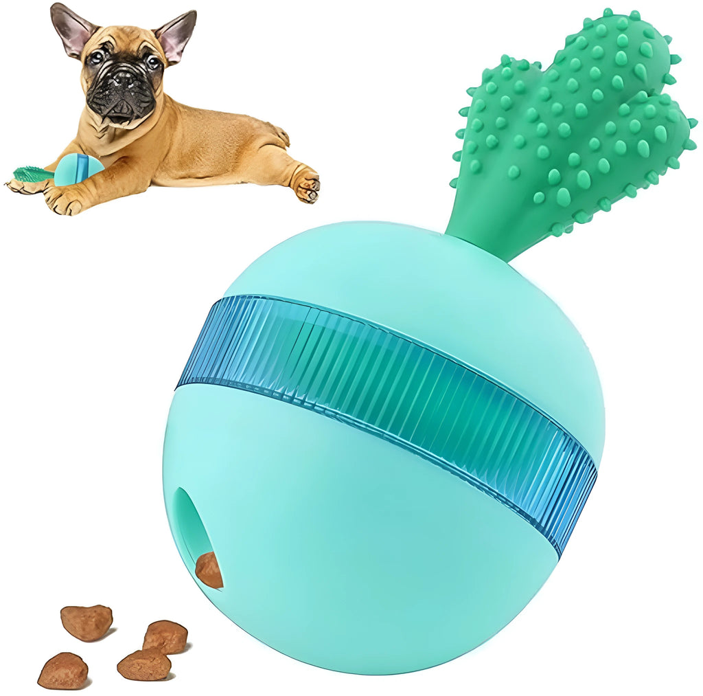 Blue durable rubber interactive treat dispensing dog puzzle toy ball for medium large dogs