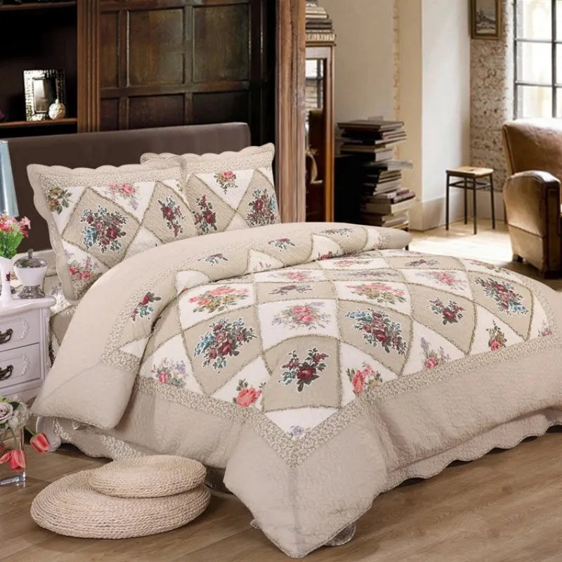 Pure cotton quilted bedspread three-piece set with bed cover and matching pillowcases