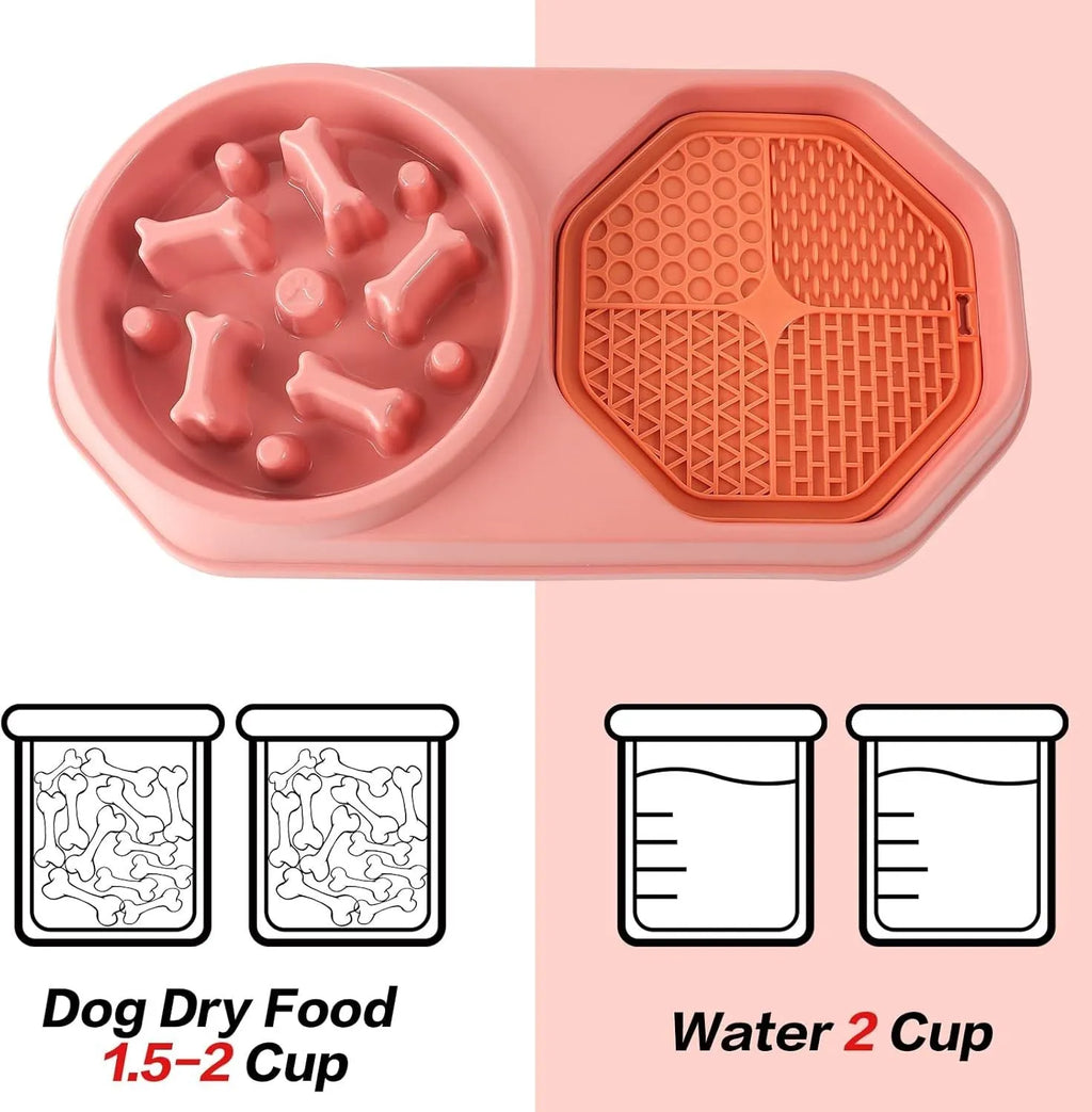 Blue slow feeder dog bowl with puzzle ridges and non-slip base for small medium dogs.