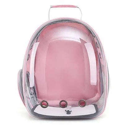 Grey PC astronaut-style pet carrier backpack with side-opening door for a cat.