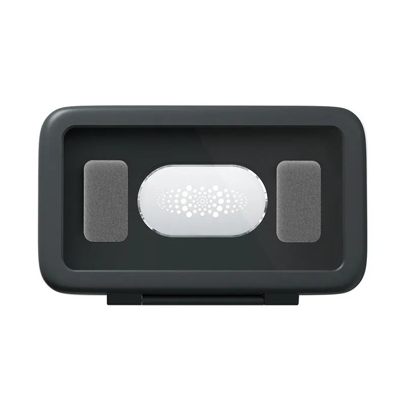 White waterproof phone holder mounted on bathroom tile showing smartphone inside with visible touchscreen
