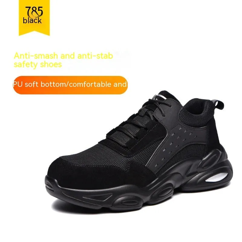 Mesh breathable labour insurance safety shoes with PU soft sole in black, grey, or beige
