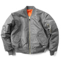 Men's loose fit pilot jacket in army green, showing cotton padding and double-sided nylon construction.