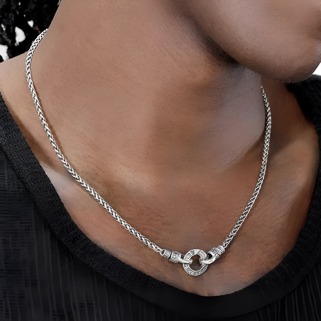 S925 sterling silver clavicle necklace with chain length options on display