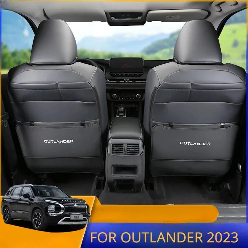 Set of three leather anti-kick pads for 2023 Mitsubishi Outlander seat and door armrest protection.