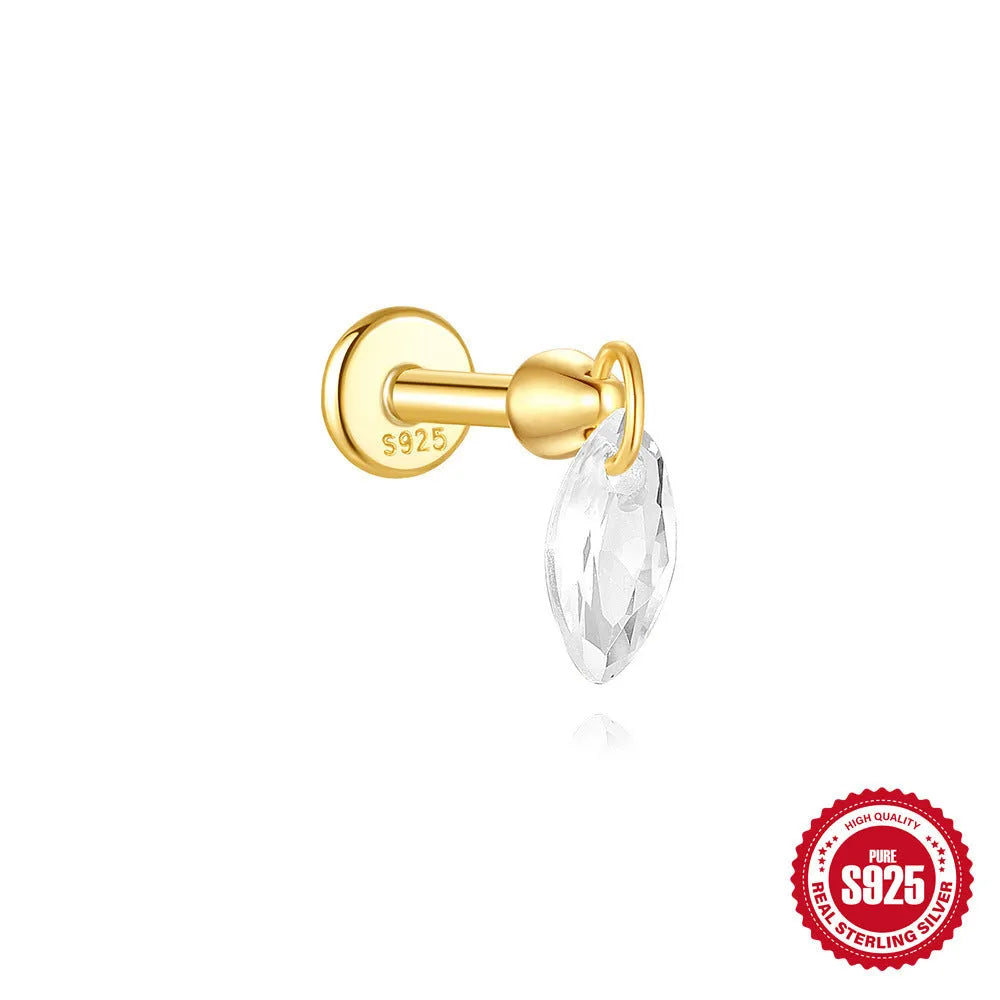S925 sterling silver geometric kite earring with rhinestone chain tassel in gold colour.