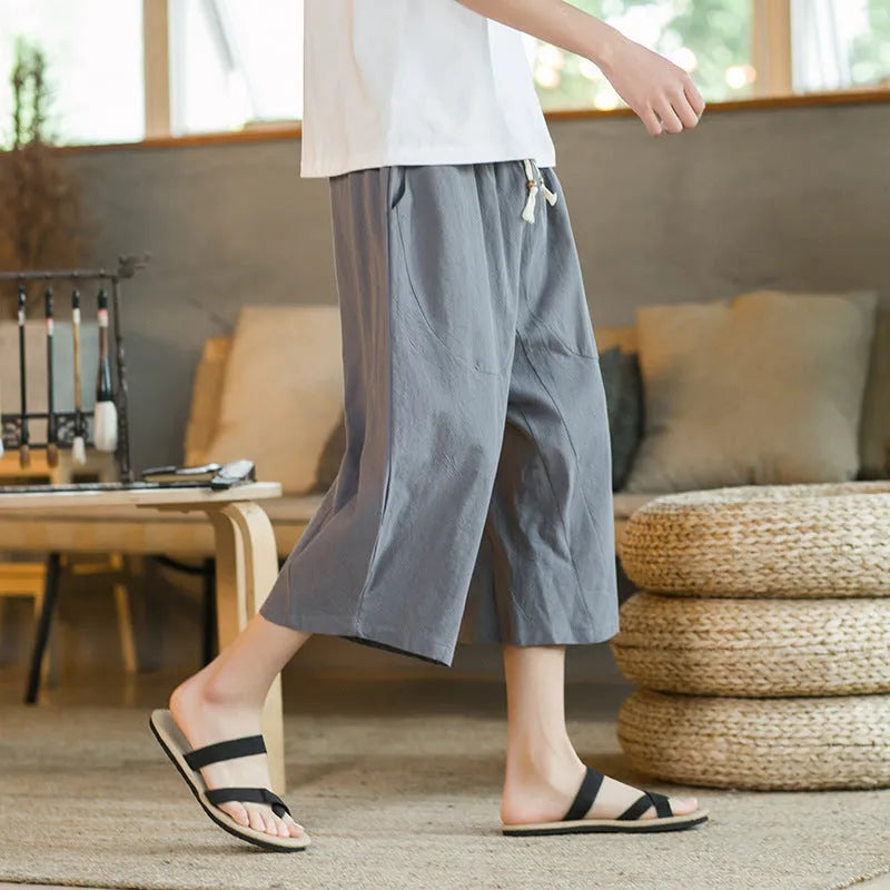 Linen plus size casual shorts in straight leg style with skinny opening at leg.