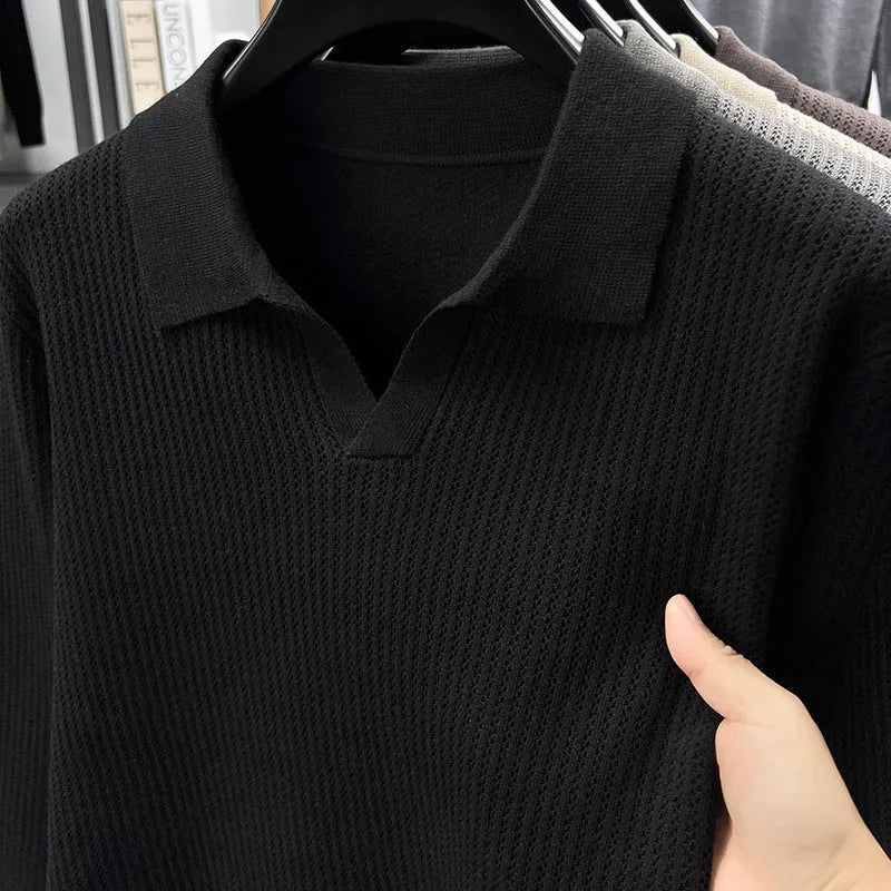 Men's loose pullover sweater in polyester blend fabric available in four colours for autumn casual wear