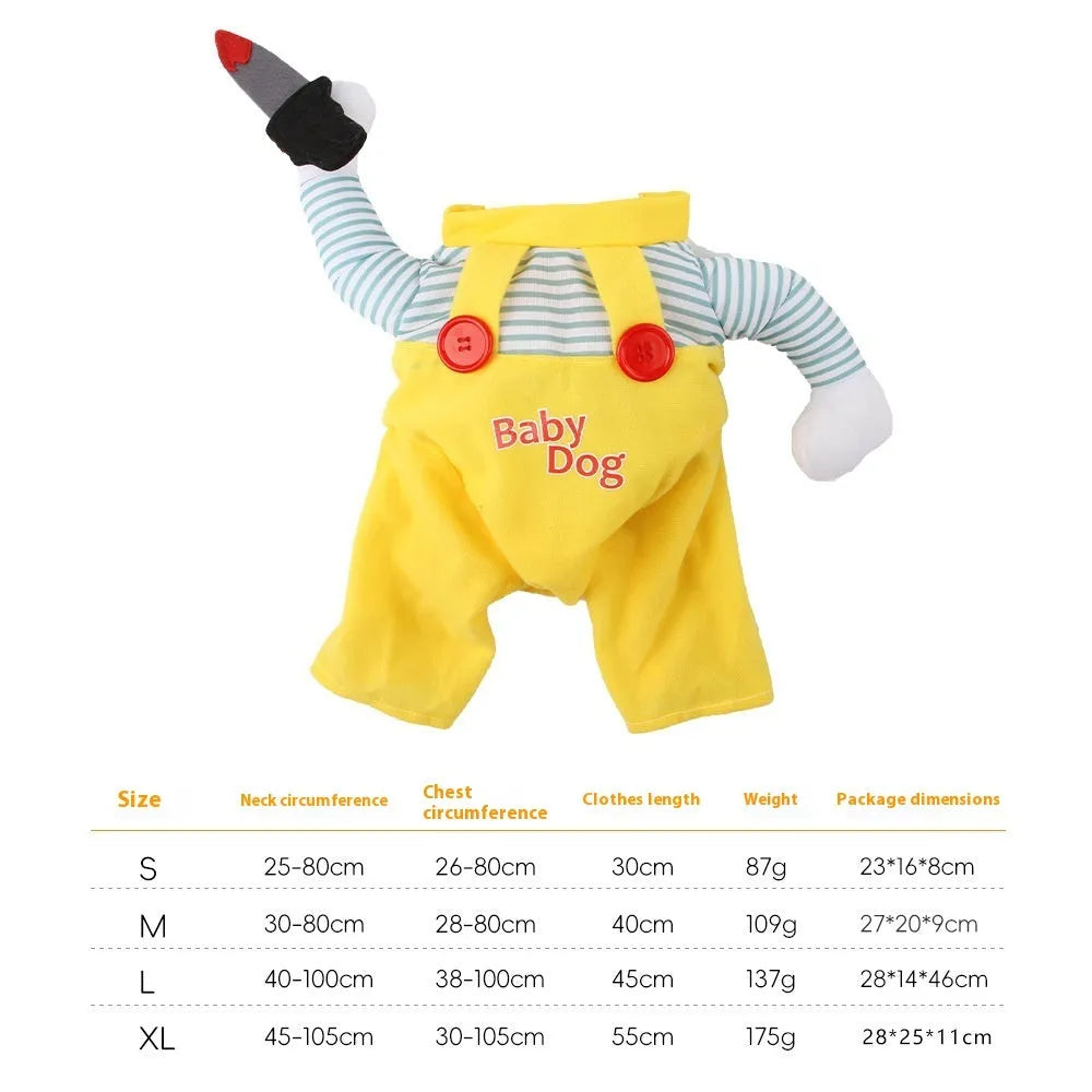 Yellow sword assassin themed cat costume in polyester fabric showing front design