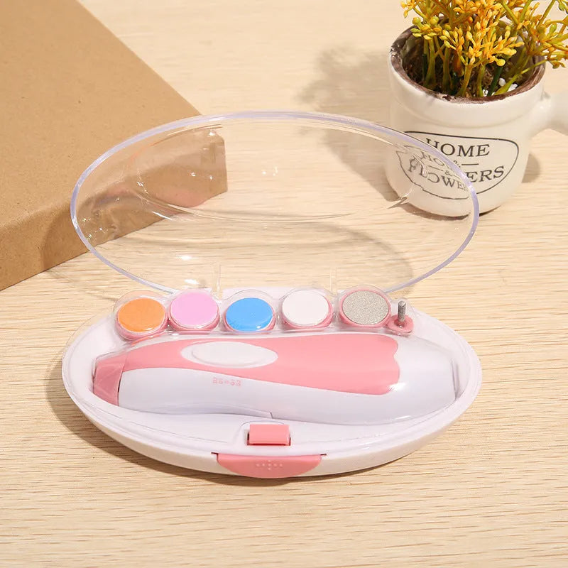 Ultra-quiet electric baby nail polisher pen in pink colour with filing head and night light