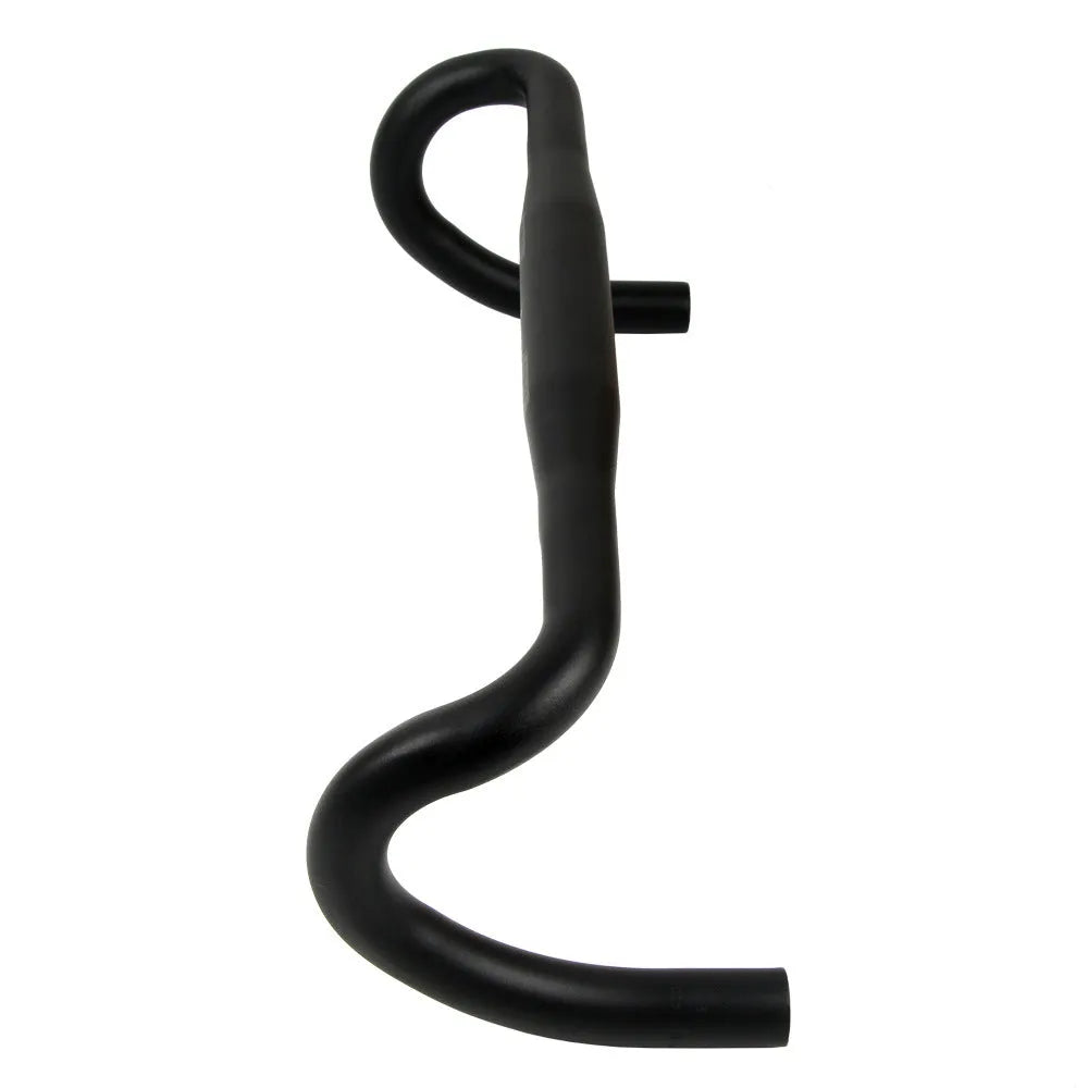 Black UNO aluminium alloy road bike drop handlebar showing curved shape and 31.8mm clamp section.