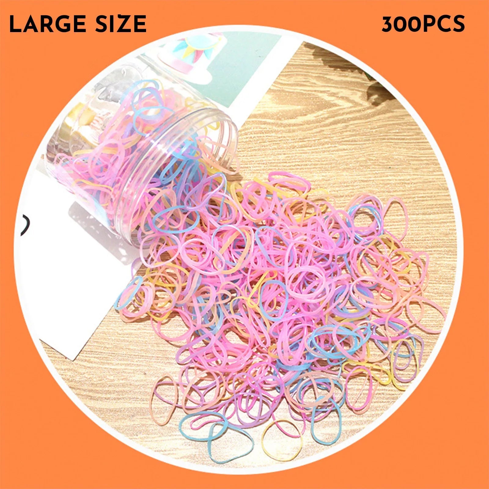 Pack of multicoloured thin TPU baby hair ties stored in a clear reusable plastic container.