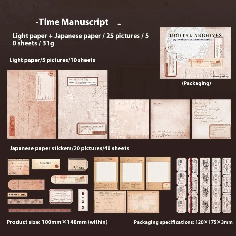 Retro English letter notebook and decorative card set with paper brick design