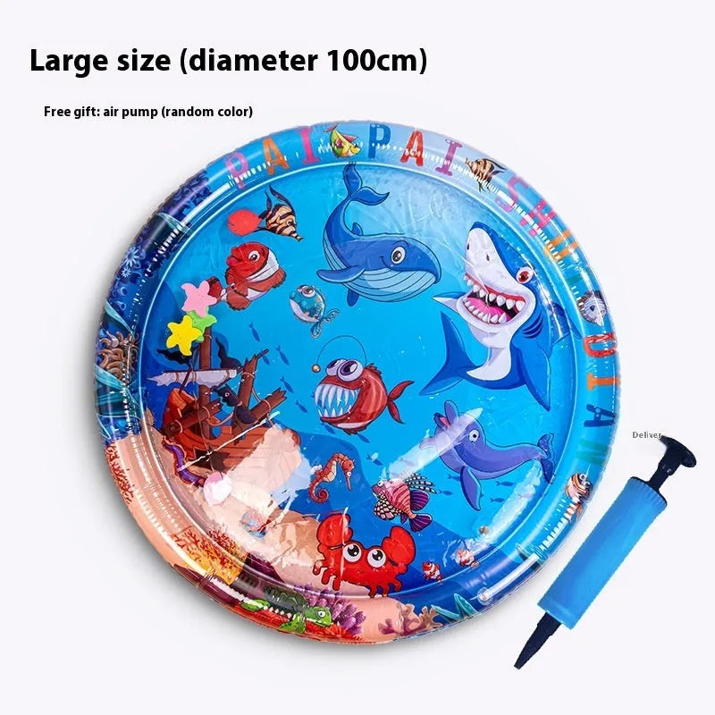PVC inflatable pet water cooling mattress showing underwater world design for dogs