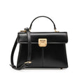 Women's black genuine leather shoulder handbag with vachette clasp in horizontal square shape