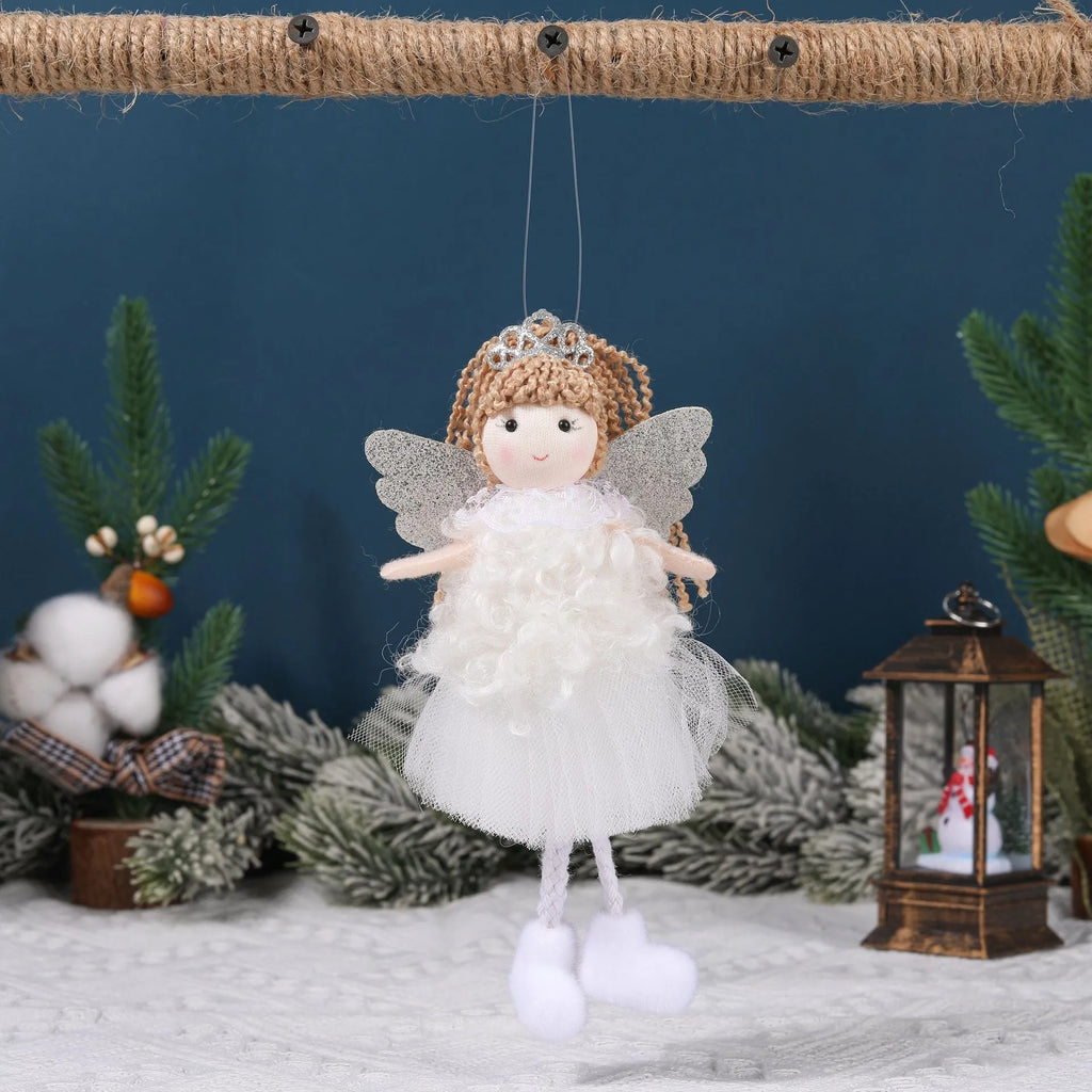 Cloth Christmas angel hair pendant for a girl's high ponytail in white, pink, or khaki colour