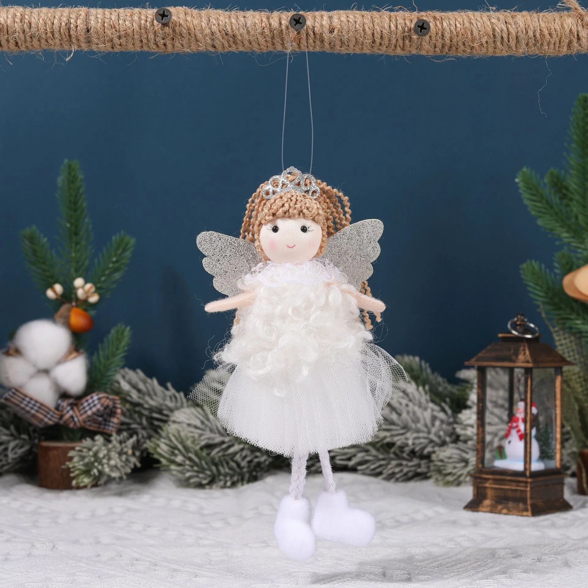 Cloth Christmas angel hair pendant for a girl's high ponytail in white, pink, or khaki colour