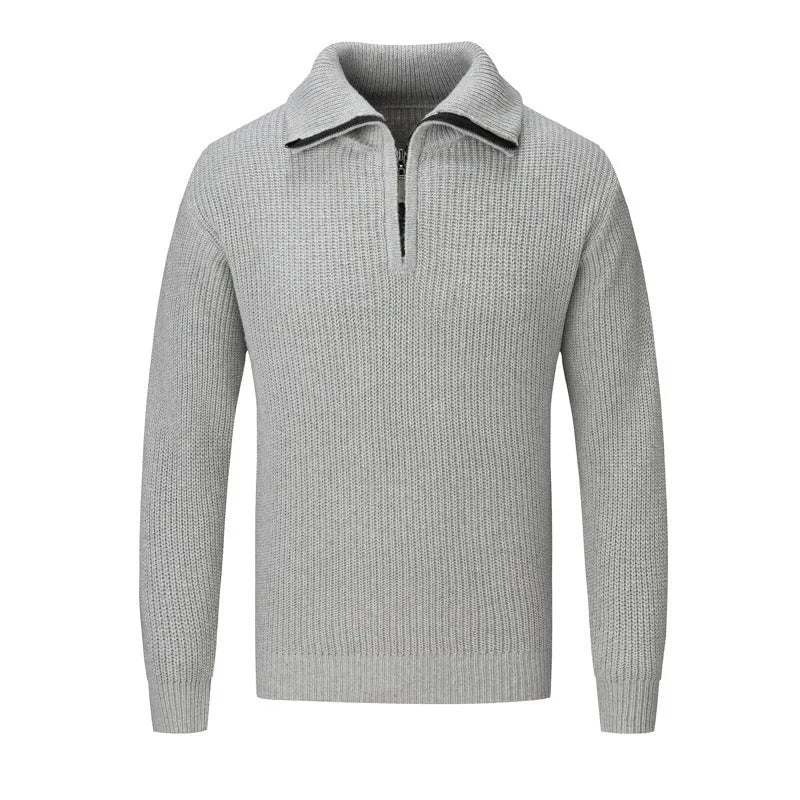 Men's solid colour slim fit pullover sweater on a hanger.
