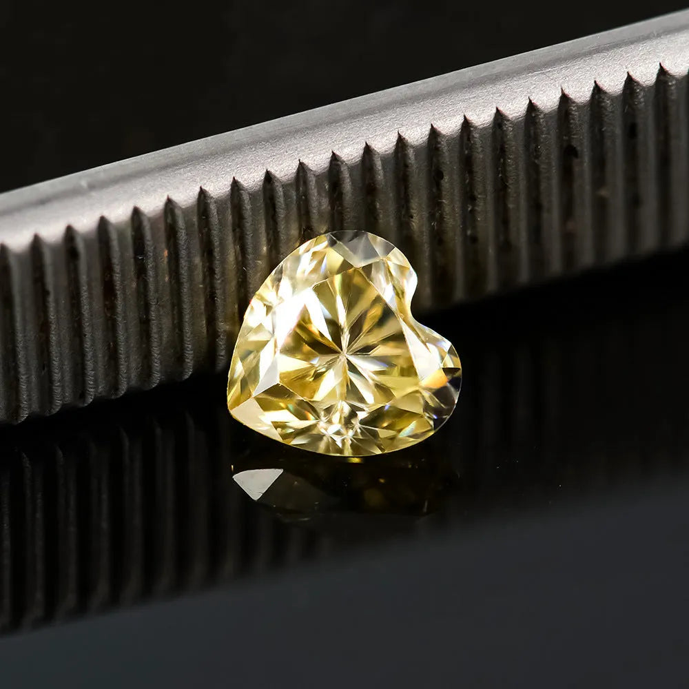 Heart-shaped lemon cut moissanite stone in six colours for jewellery making