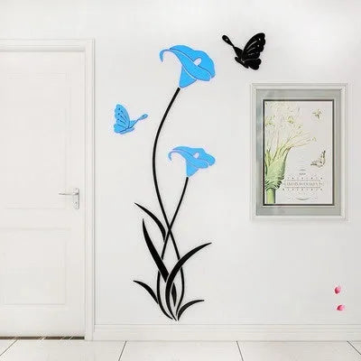 Lily flower 3D acrylic wall sticker in pink colour with dimensional stereo design