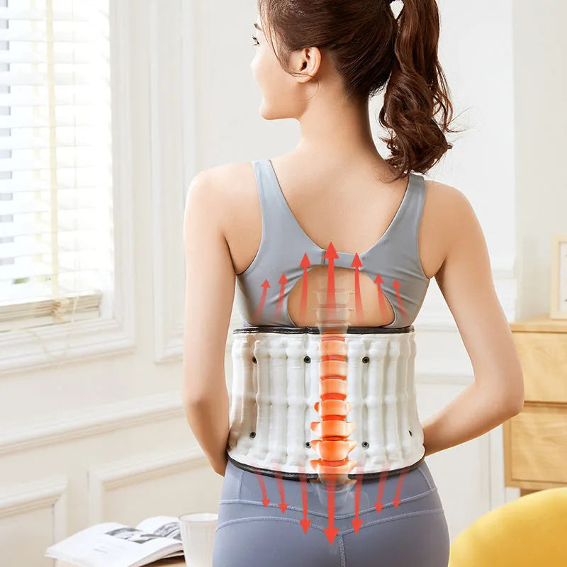 Lumbar waist supporter with automatic inflation system in grey showing S and M size options