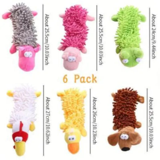 Plush horse molar dog chew toy in animal designs including brown dog, yellow duck, white chicken