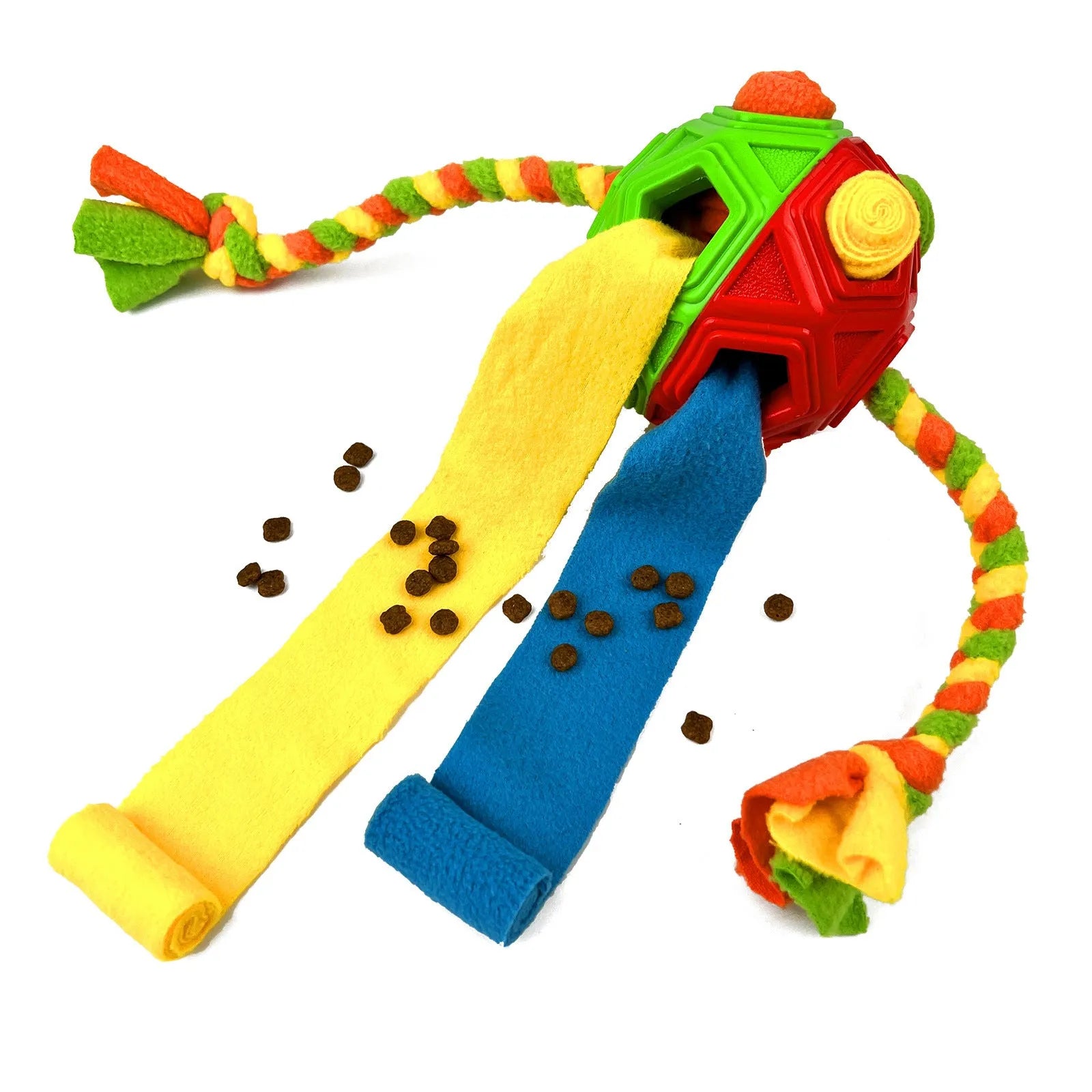 Bite-resistant pet sniffing ball dog puzzle toy for IQ training, shown in assorted colours including blue and redgreen.