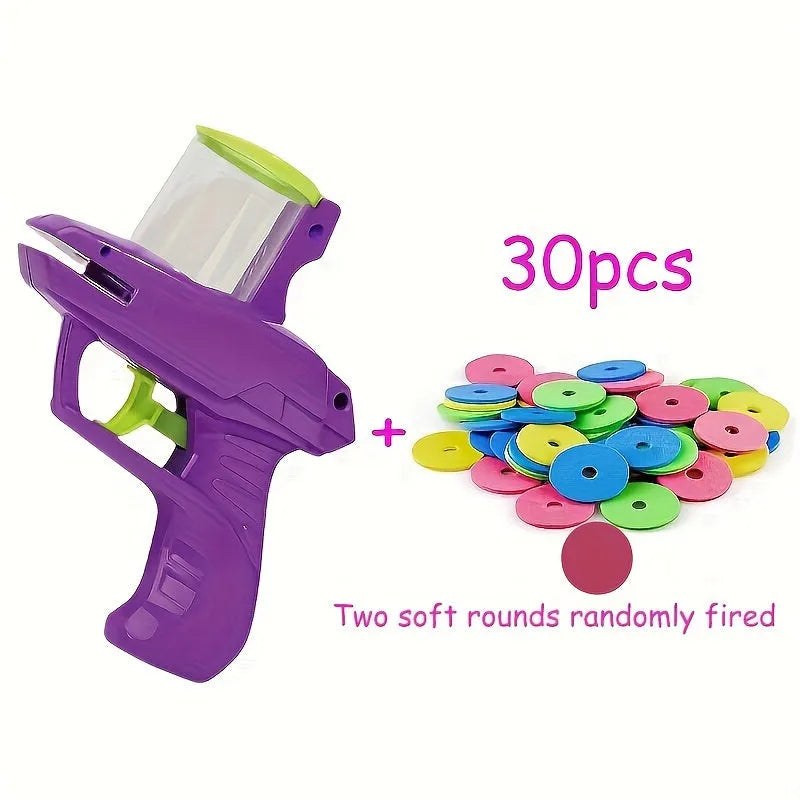 Green battery-free cat toy launcher with foam discs for interactive indoor play