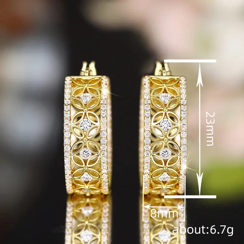 Yellow gold copper ear clips with geometric butterfly and horse eye flower design
