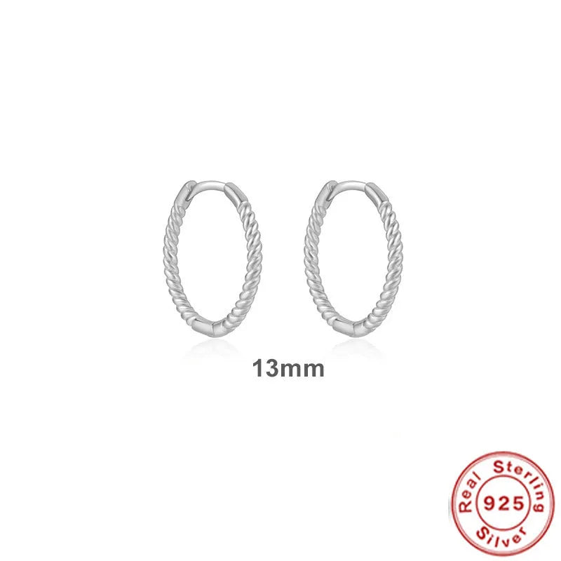 S925 sterling silver twisted string round ring earrings in gold or platinum colour