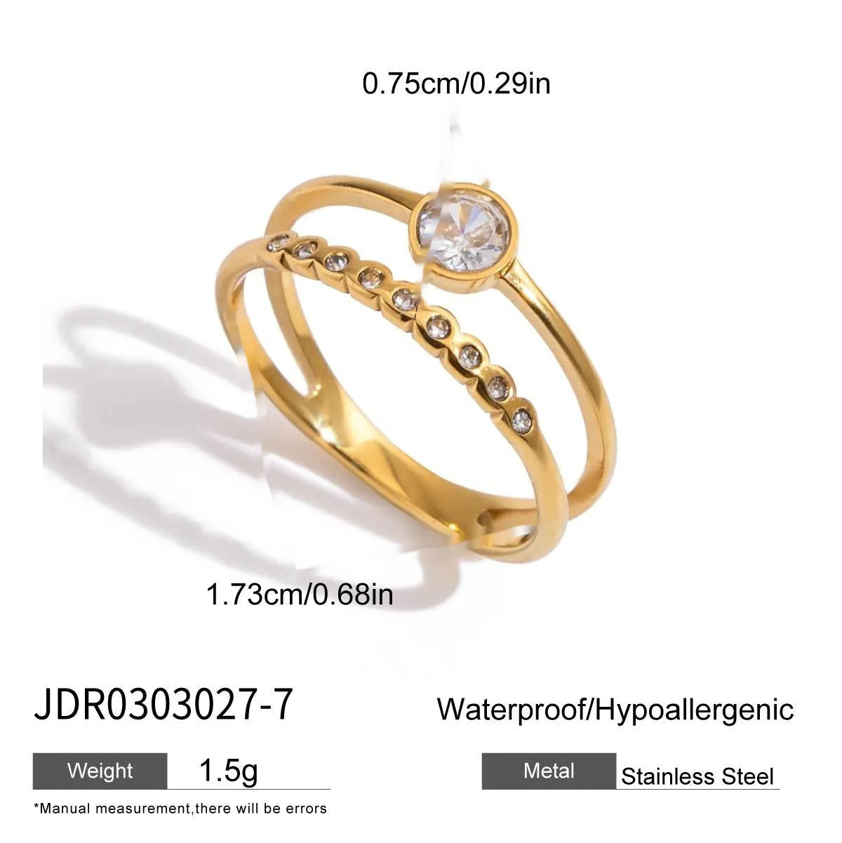 Geometric zircon ring in titanium steel with non-fading finish on a hand.