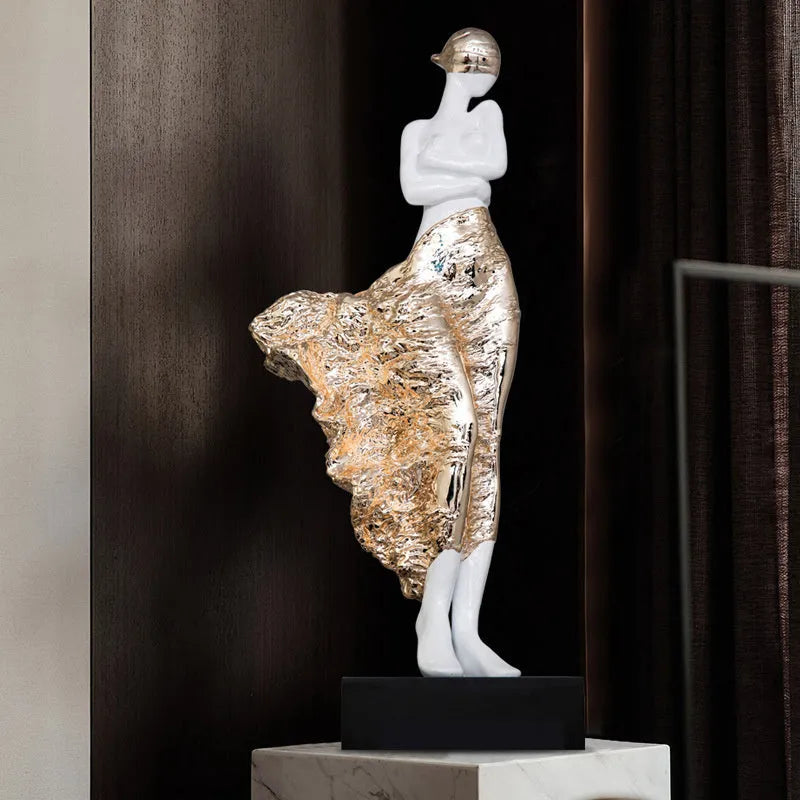 48cm tall resin sculptured character ornament in rose gold or silver metallic finish