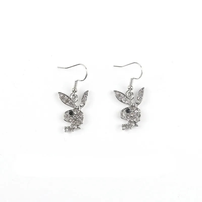 Full diamond rabbit stud earrings in gold, pink, and silver colour options with alloy construction