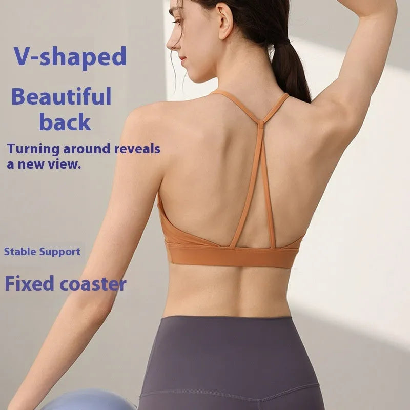 Women's nylon sports vest with fixed double-shoulder straps in black, white, green tea green, Starship pink and sunshine desert colours for running and yoga