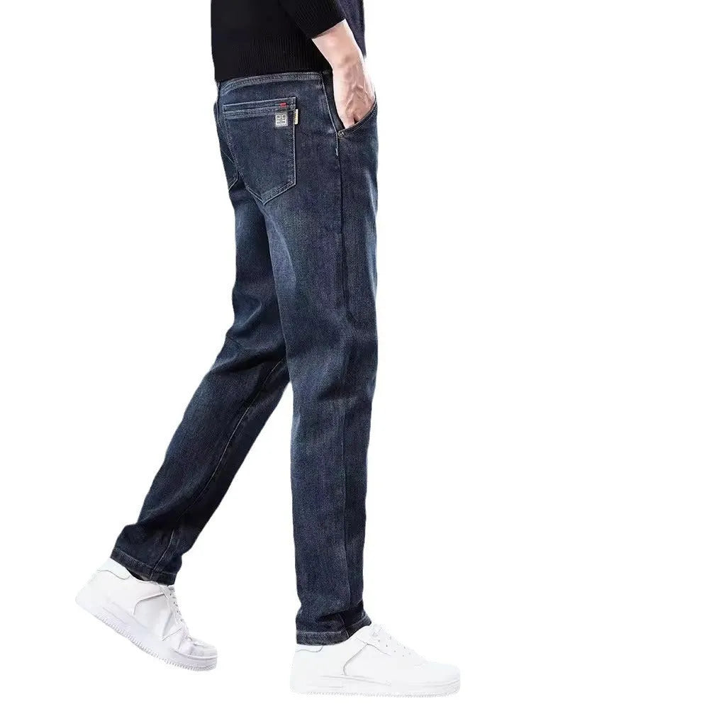 Slim straight casual trousers in polyester with micro elasticity and zipper fly
