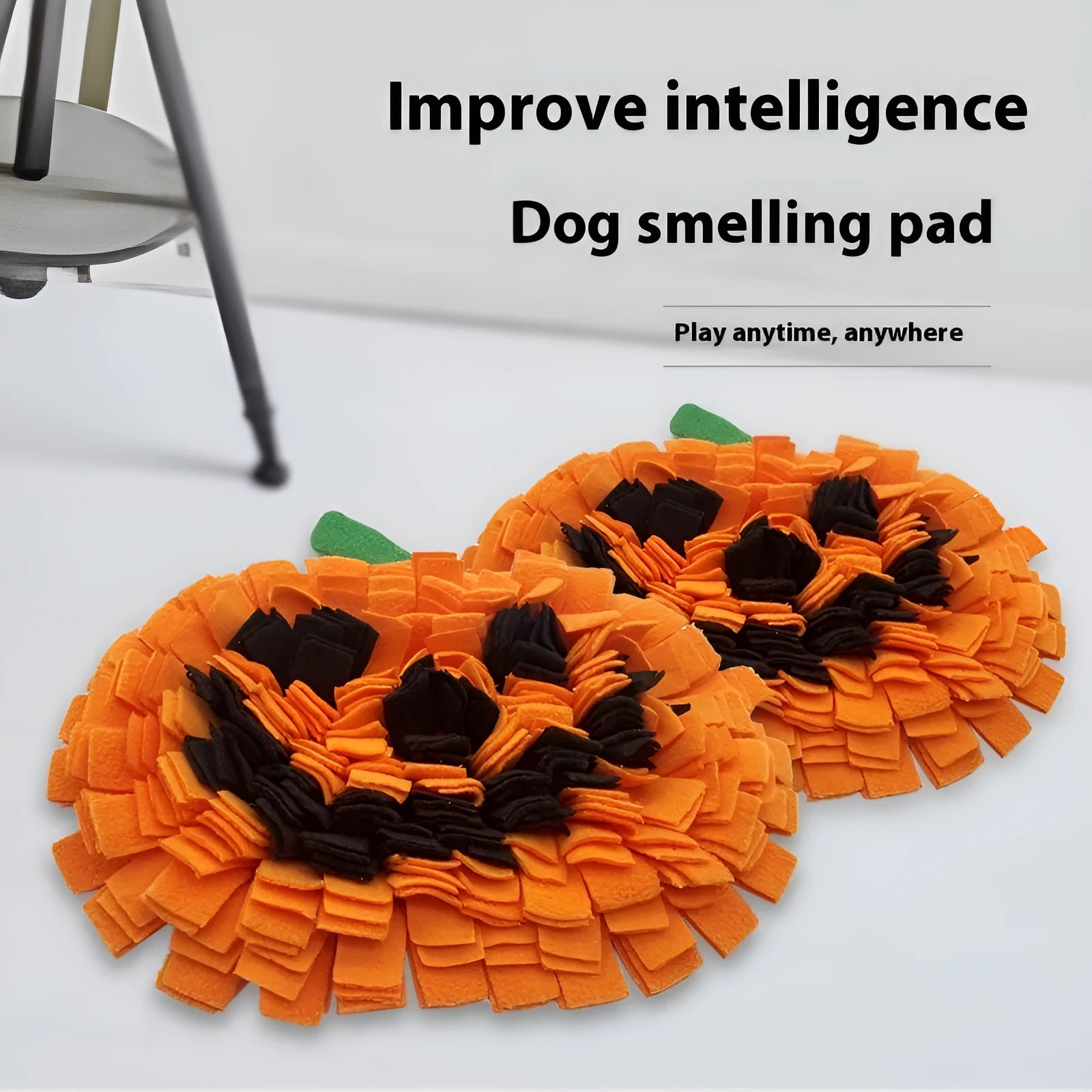 Orange pumpkin design pet training mat with polar fleece construction for slow feeding