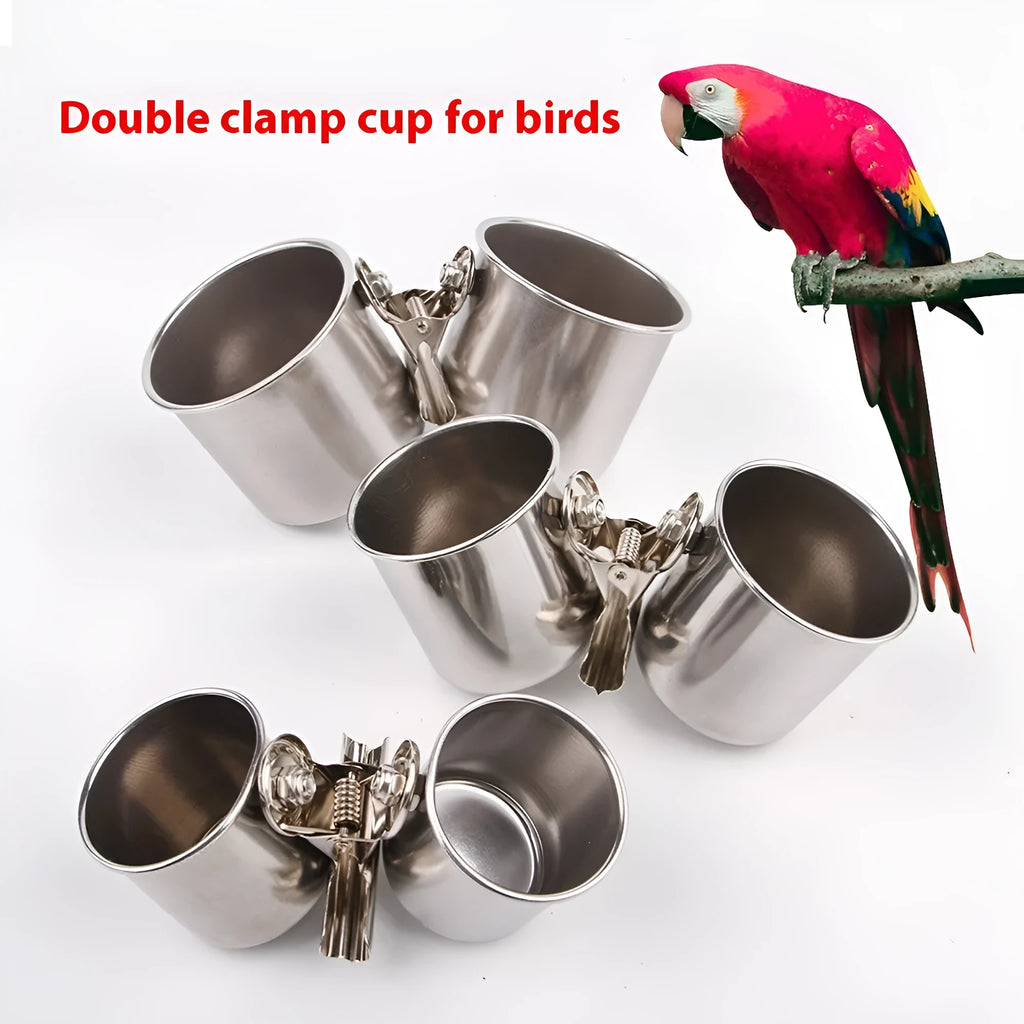 Stainless steel outdoor bird feeder for cages in three sizes with natural colour finish