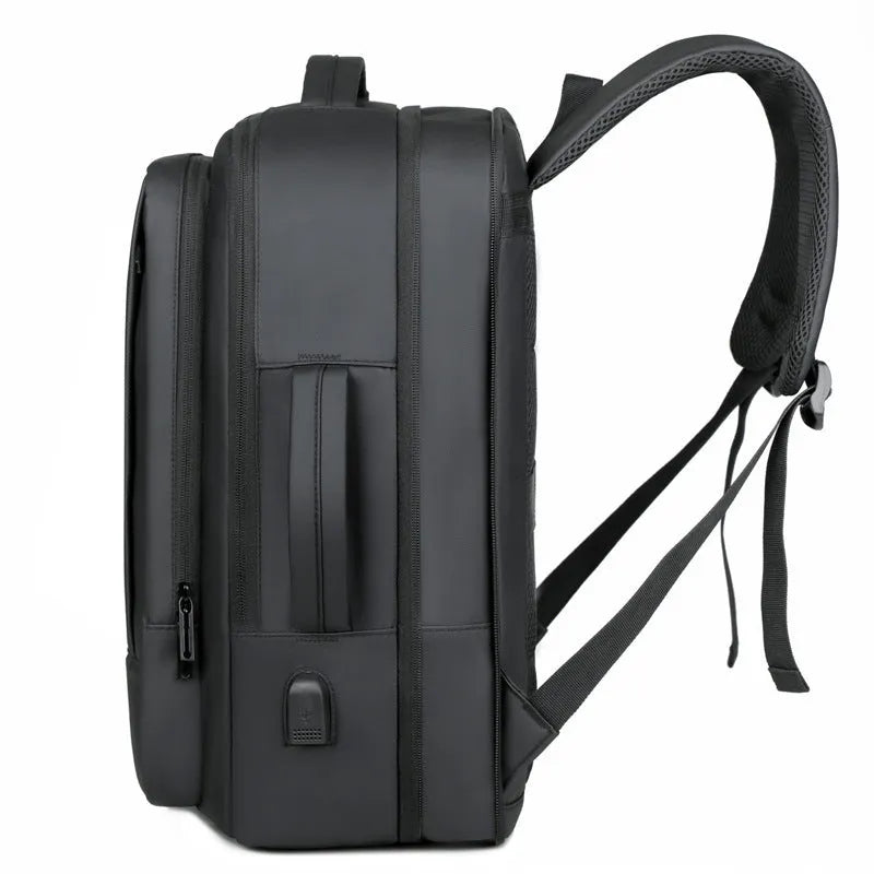 Waterproof Oxford cloth backpack with curved shoulder straps showing black and grey colour options